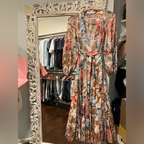 ZIMMERMANN Cassia Patchwork Floral Print Wrap Midi Dress - Picture 8 of 14